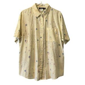 VINTAGE‎ Tapestry Shirt Womens Size Large Button Up Blouse Floral & Stars 80's
